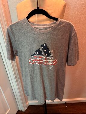 adidas Gray Kids Regular Fit Short Sleeve Tee with American Flag Logo